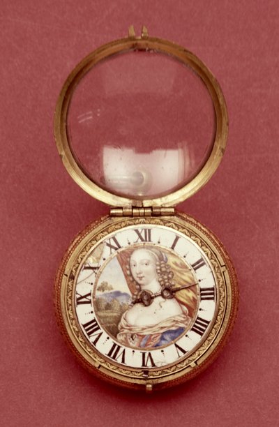 Reloj de bolsillo con anillo de esmalte blanco, con un retrato que se dice es de Anne Marie Louise d