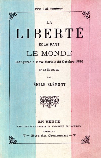 Poema de Émile Blémont (1839-1927) celebrando la Inauguración de la Estatua de la Libertad, 28 de octubre de 1886 de French School
