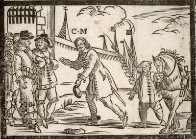 Folletos políticos Mazarinade: Mazarin libera a los príncipes en Le Havre, grabado en madera de French School