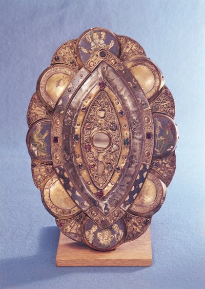 Relicario elíptico polilobulado (esmalte y cobre) de French School