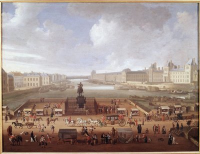 Pont-Neuf, París, visto desde la entrada a Place Dauphine mostrando el Colegio de las 4 Naciones, Quai Malaquais y el Louvre de French School