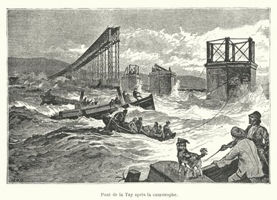 Puente de Tay después de la catástrofe (grabado) de French School