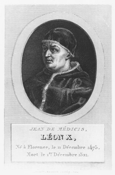 Papa León X, Giovanni di Lorenzo de Medici (grabado) de French School