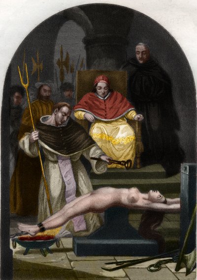 El Papa Pío V preside el tribunal de la Inquisición de French School