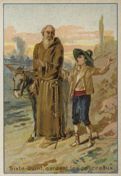 Papa Sixto V de niño, cuidando un rebaño de cerdos de French School