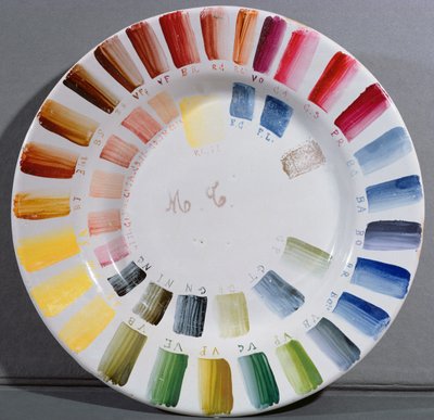 Plato de fabricantes de porcelana con una carta de colores (porcelana) de French School