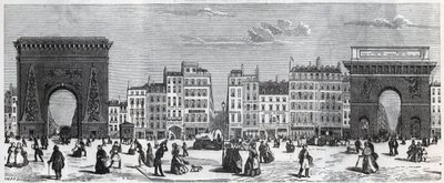 Porte Saint-Denis y rue faubourg Saint Denis - porte saint Martin y rue faubourg Saint-Martin - grabado en “Tableau-de-Paris” de Edmond Texier (1815-1887) de French School
