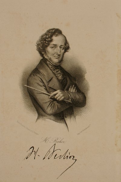 Retrato y firma de Hector Berlioz (1803-69) de French School