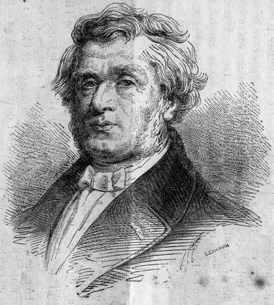 Retrato de Alphonse Lavallée (1791-?), hombre de negocios de Nantes, fundador de la Escuela Central de Artes y Manufacturas (o Escuela Central de París) que forma ingenieros. Grabado en "Le Monde Illustré" n°346 del 28 de noviembre de 1863 de French School