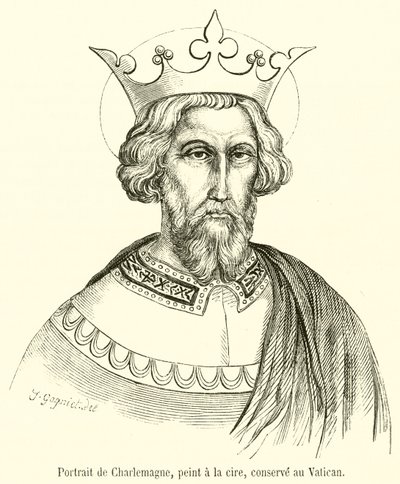 Retrato de Carlomagno, pintado en cera, conservado en el Vaticano de French School