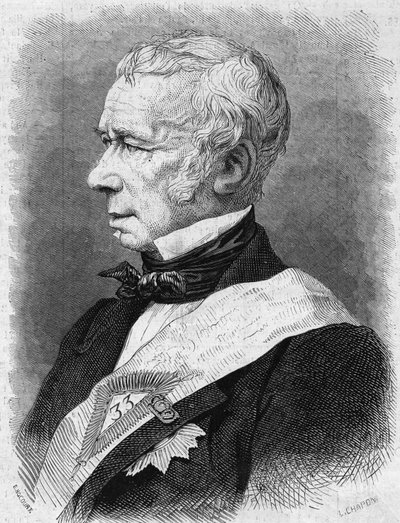 Retrato de Jean Pons Guillaume Viennet (1777-1868), político, poeta y autor dramático francés, miembro de la Academia Francesa. Grabado en "Le Monde Illustre" n°586 del 4 de julio de 1868. de French School