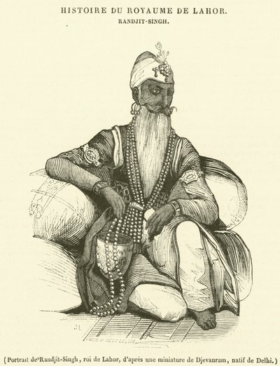Retrato de Randjit-Singh, rey de Lahore (grabado) de French School