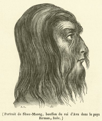 Retrato de Shwe-Maong, bufón del rey de Ava en Birmania, India (grabado) de French School