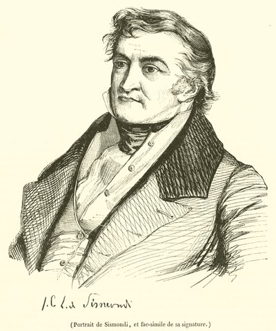 Retrato de Sismondi, y facsímil de su firma de French School