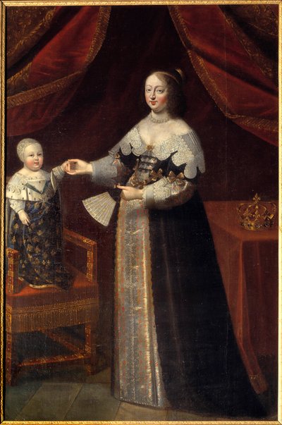 Retrato de pie de Ana de Austria (1601-1666), Reina de Francia con Luis XIV niño de French School