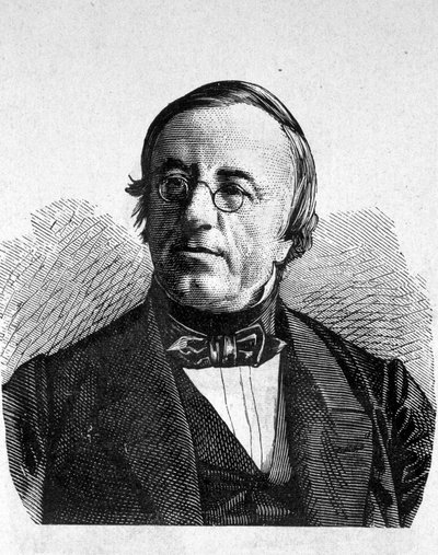 Retrato de A. de la Rive (1801 - 1873), físico suizo - en "Álbum de la Ciencia; ilustres científicos; Grandes descubrimientos" 1896 de French School