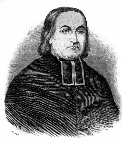 Retrato del Abad Theodore Combalot (1798-1873), eclesiástico francés, fundador de la Congregación de las “Religiosas de la Asunción”. Grabado de 1852 de French School