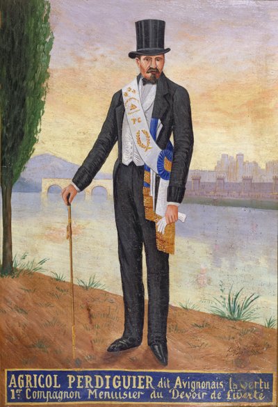 Retrato de Agricol Perdiguier conocido como Avignonais de pie en las orillas del río Ródano en Aviñón, c.1860-65 de French School
