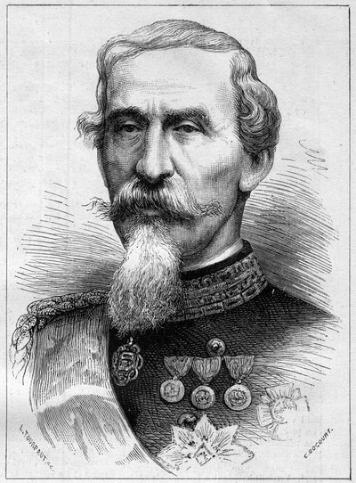 Retrato de Alfonso Ferrero de La Marmora (Lamarmora) (1804 - 1878) general y político italiano. Grabado en "Le Monde Illustré" n°1085 del 19 de enero de 1878 de French School