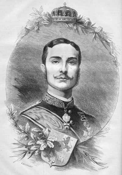 Retrato de Alfonso XII, Rey de España. Grabado en 