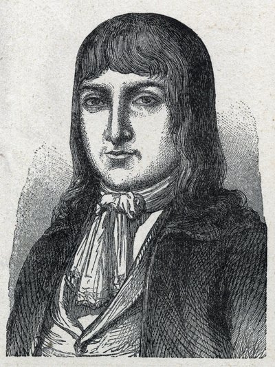 Retrato de Amateur Jerome Le Bras des Forges, caballero de Boishardy (Bois hardy o Bois-Hardy), jefe chouan de la Revolución Francesa (1762-1795). Grabado de 1889. Colección privada. de French School