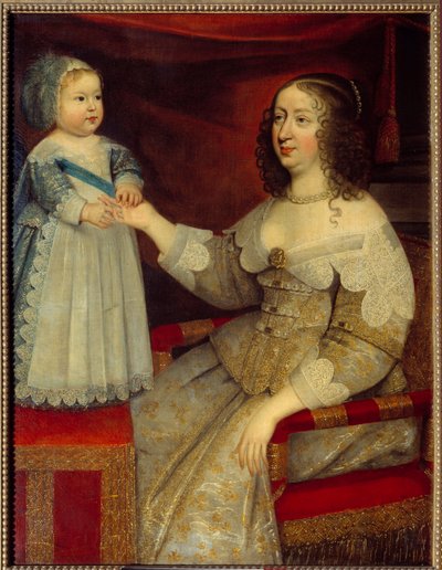 Retrato de Ana de Austria, Reina de Francia (1601-1666) y el delfín Luis XIV niño (1638-1715) de French School