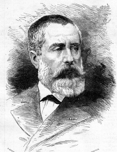 Retrato de Auguste Emmanuel Vaucorbeil (1821-1884), compositor francés y director de la Ópera de París. Grabado en "Le Monde Illustré" n°1165 del 26 de julio de 1879 de French School