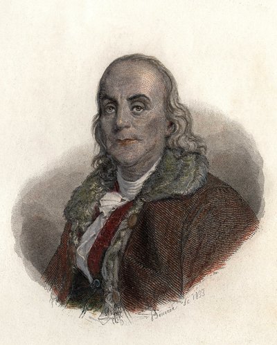 Retrato de Benjamin Franklin (1706-1790), físico, filósofo y político estadounidense. en “Retratos de Hombres Útiles” de French School