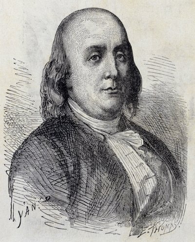 Retrato de Benjamin Franklin (1706 - 1790), político, memorialista, panfletista y físico estadounidense - en 