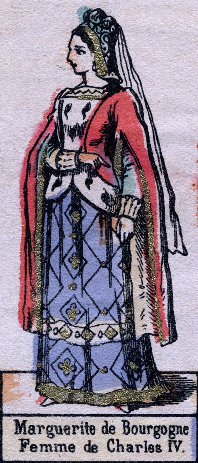 Retrato de Blanca de Borgoña (ca. 1296-1326), esposa de Carlos IV de Francia. (Dinastía Capeto). Ilustración de finales del siglo XIX de French School