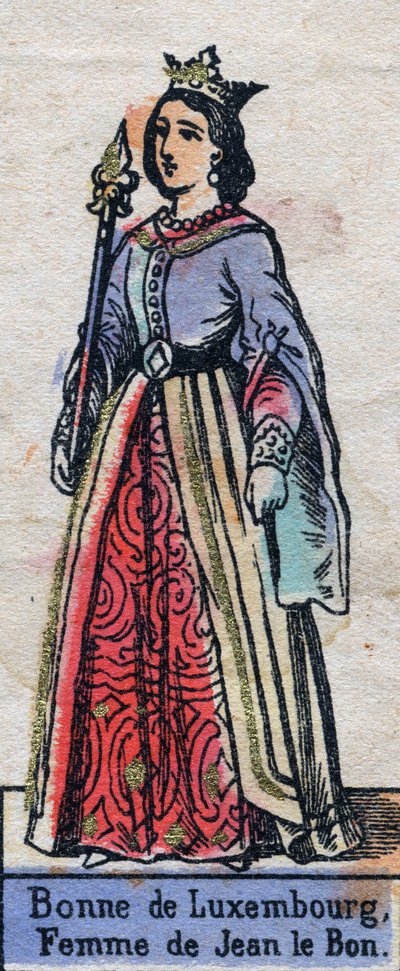 Retrato de Bona de Luxemburgo (1315-1349), esposa de Juan II de Francia. (Dinastía Capetiana). Ilustración de finales del siglo XIX de French School