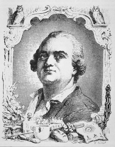 Retrato de Cagliostro (1743-95) copia de una ilustración de Histoire de la Magie por Paul Christian, usado en una Historia de la Magia, publicado a finales del siglo XIX de French School