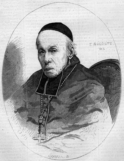 Retrato del Cardenal Alexis Billiet (1783-1873), Arzobispo de Chambéry, Saboya (73). Grabado en 
