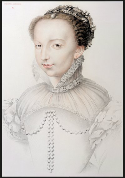 Retrato de Catalina de Médici (1519-89), facsímil de un dibujo del siglo XVI aparecido en Retratos de las Personalidades Francesas Más Famosas del Siglo XVI, por P.G. Niel, París, 1848 de French School