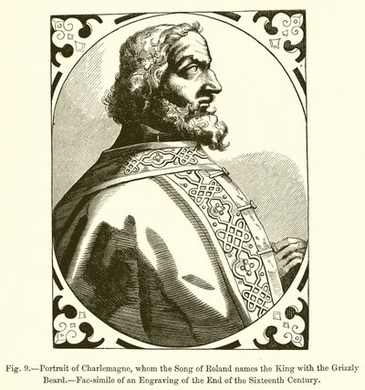 Retrato de Carlomagno, a quien la Canción de Roldán llama el Rey de la Barba Gris de French School