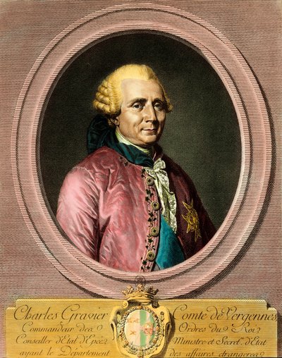 Retrato de Charles Gravier, Conde de Vergennes (1719 - 1787). Grabado del siglo XVIII. Colección privada. de French School