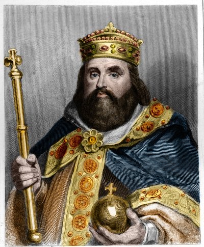 Retrato de Carlos III el Gordo (839-888) Emperador de Occidente (881 - 887) y Regente de Francia (884 - 887) - en “Historia de los Franceses” por Lavallee, grabado, sd. de French School