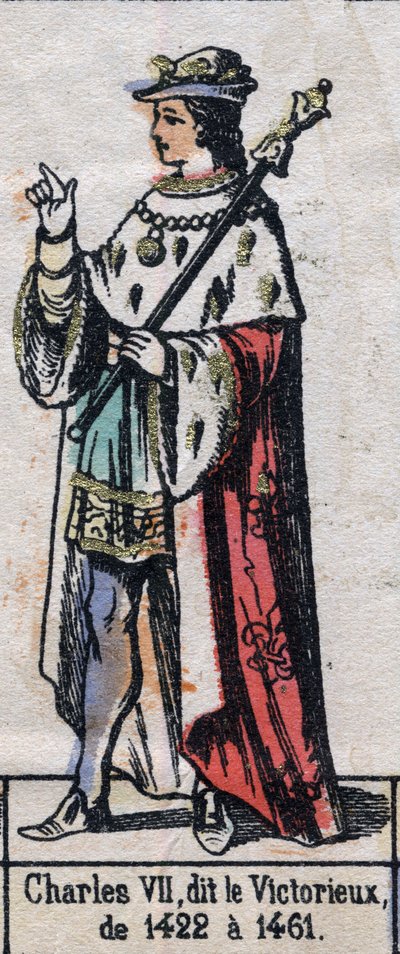 Retrato de Carlos VII de Francia, conocido como Carlos el Victorioso o Carlos el Bien Servido (1403-1461) (dinastía de los Capetos). Ilustración de finales del siglo XIX. de French School