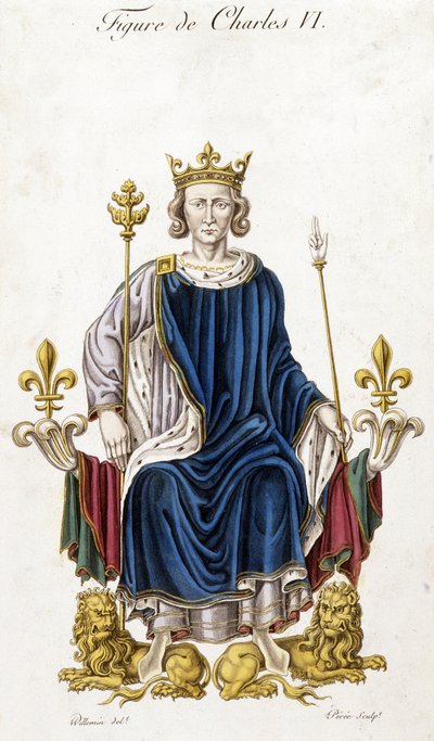 Retrato de Carlos VI en su trono - grabado del siglo XIX de French School