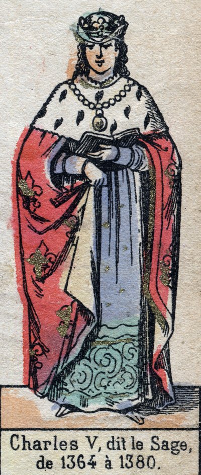 Retrato de Carlos V de Francia, conocido como Carlos el Sabio (1338-1380) (dinastía de los Capetos). Ilustración de finales del siglo XIX. de French School
