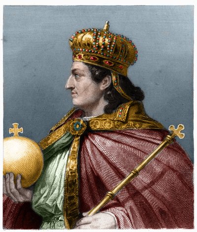 Retrato de Childeberto II (v. 570 - 596), Rey de Austrasia - en “Histoire des Francais” por Lavallee, grabado, sd. de French School