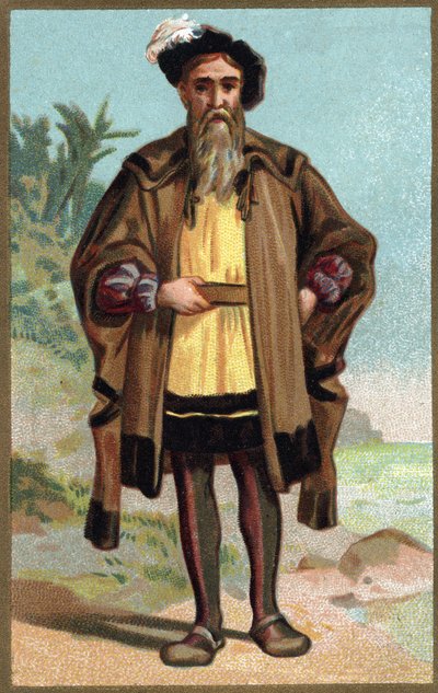 Retrato de Cristóbal Colón (Cristoforo Colombo) Cromolitografía de finales del siglo XIX. de French School