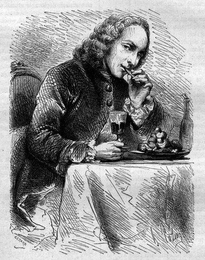 Retrato de Claude Henri de Fusée de Voisenon (1708-1775), eclesiástico, poeta y dramaturgo francés, representado por el pastelero de Cauterets. Grabado de 1858. de French School