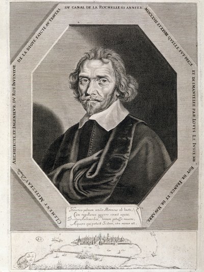 Retrato de Clement Metezeau, arquitecto e ingeniero del rey, inventor del dique a través del canal de La Rochelle, años 1627-28 de French School