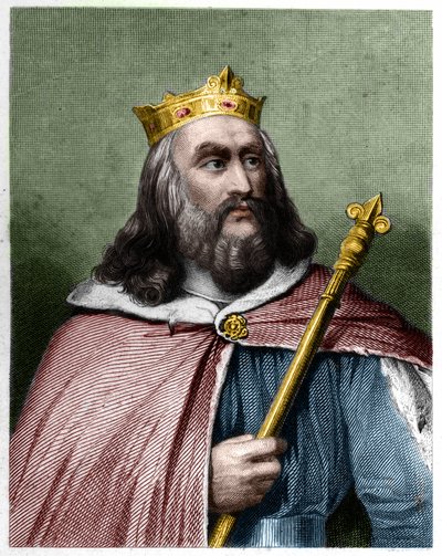 Retrato de Clotario (Clothaire) II (584 - 628), Rey de Neustria y Rey de los Francos - en "Histoire des Francais" por Lavallee, grabado, sd. de French School