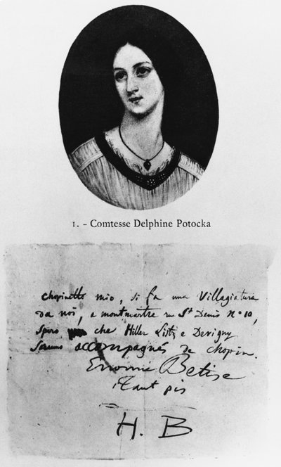 Retrato de la Condesa Delphine Potocka, carta de Hector Berlioz a Frederic Chopin de French School