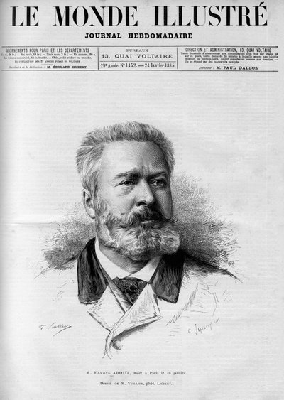 Retrato de Edmond About (1828-1885), escritor y periodista francés, miembro de la academia francesa, en "The Illustrous World" 1885. de French School
