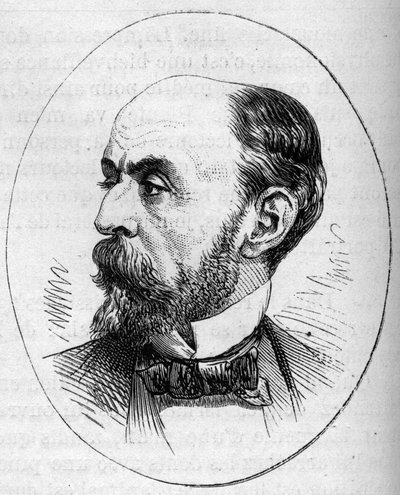 Retrato de Eugene Fromentin (1820-1876), pintor francés. Grabado en "Le Monde Illustré" n°890 del 2 de mayo de 1874 de French School