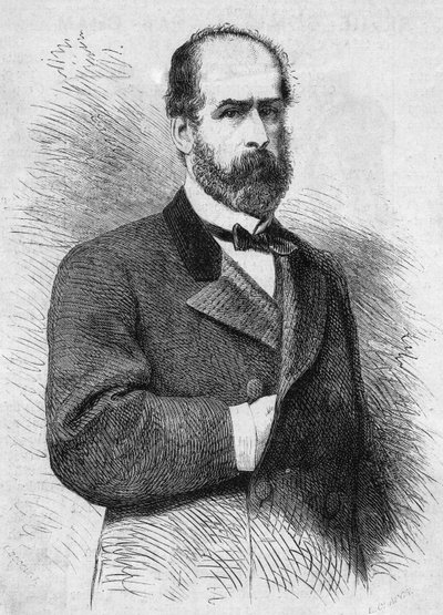Retrato de Federico Errázuriz Zañartu (1825-1877), Presidente de la República de Chile. Grabado en “Le Monde Illustré” n°760 del 4 de noviembre. de French School