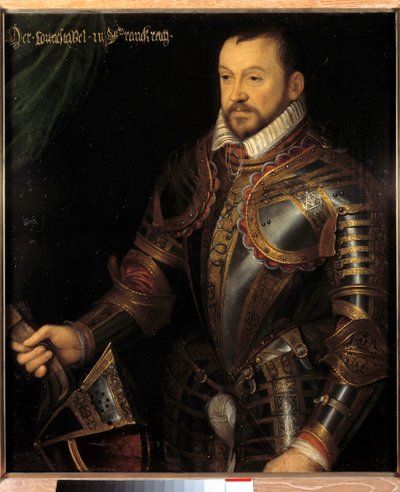 Retrato de Francisco I, Duque de Montmorency, mariscal de Francia (1530-1579) en armadura grabada con su monograma y el de su esposa Diana de Francia de French School